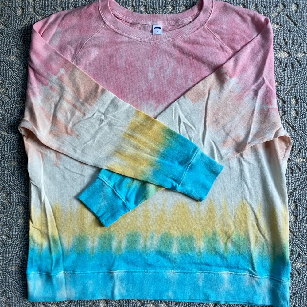 OLD NAVY BLUE, PINK, YELLOW & WHITE TIE DYED SWEATSHIRT SIZE X-…